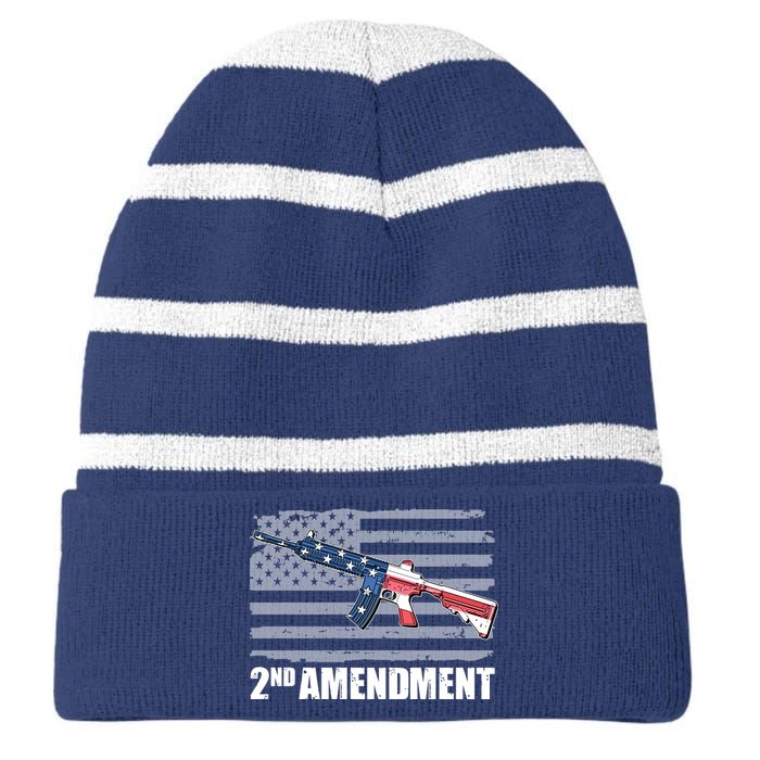 2nd Amendment Distressed American Flag Striped Beanie with Solid Band