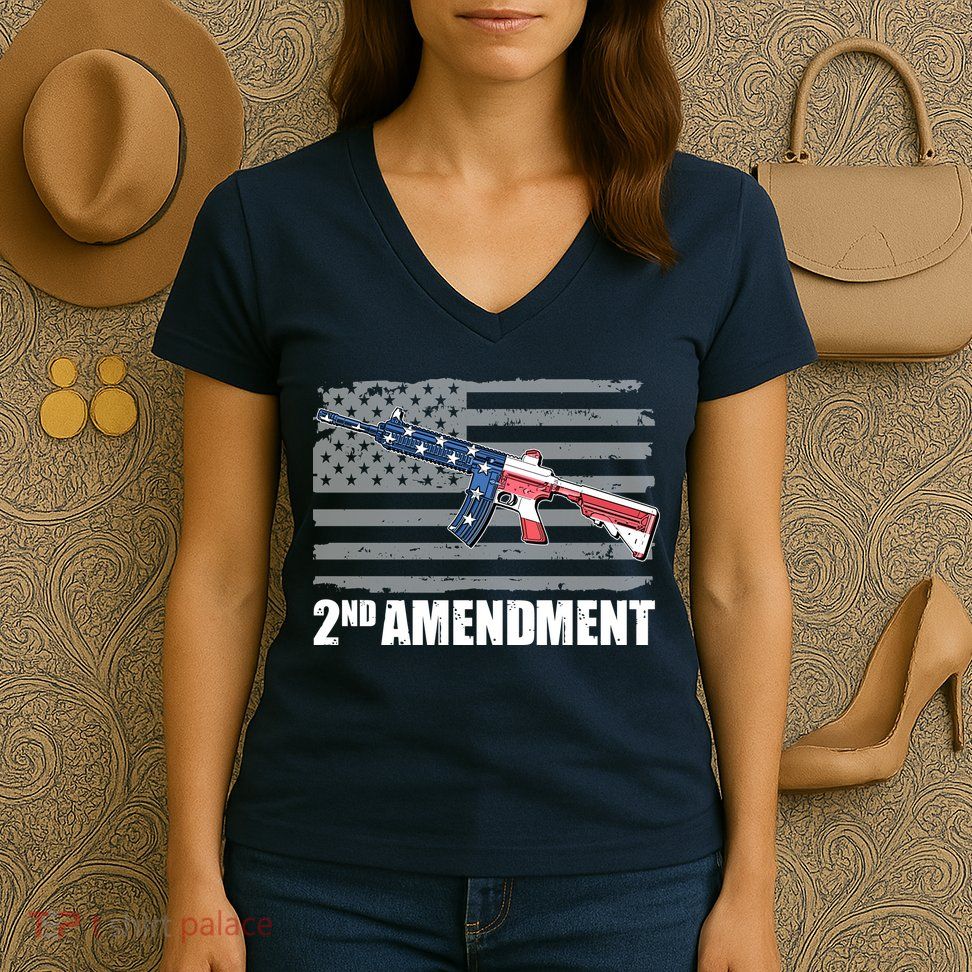 2nd Amendment Distressed American Flag Women's V-Neck T-Shirt