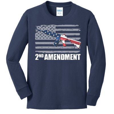 2nd Amendment Distressed American Flag Kids Long Sleeve Shirt