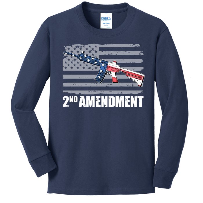 2nd Amendment Distressed American Flag Kids Long Sleeve Shirt