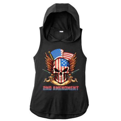 2nd Amendment USA Patriotic Skull Ladies PosiCharge Tri-Blend Wicking Draft Hoodie Tank