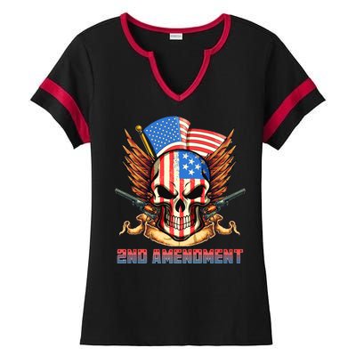 2nd Amendment USA Patriotic Skull Ladies Halftime Notch Neck Tee