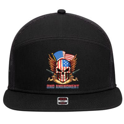 2nd Amendment USA Patriotic Skull 7 Panel Mesh Trucker Snapback Hat