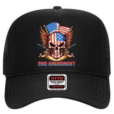 2nd Amendment USA Patriotic Skull High Crown Mesh Back Trucker Hat