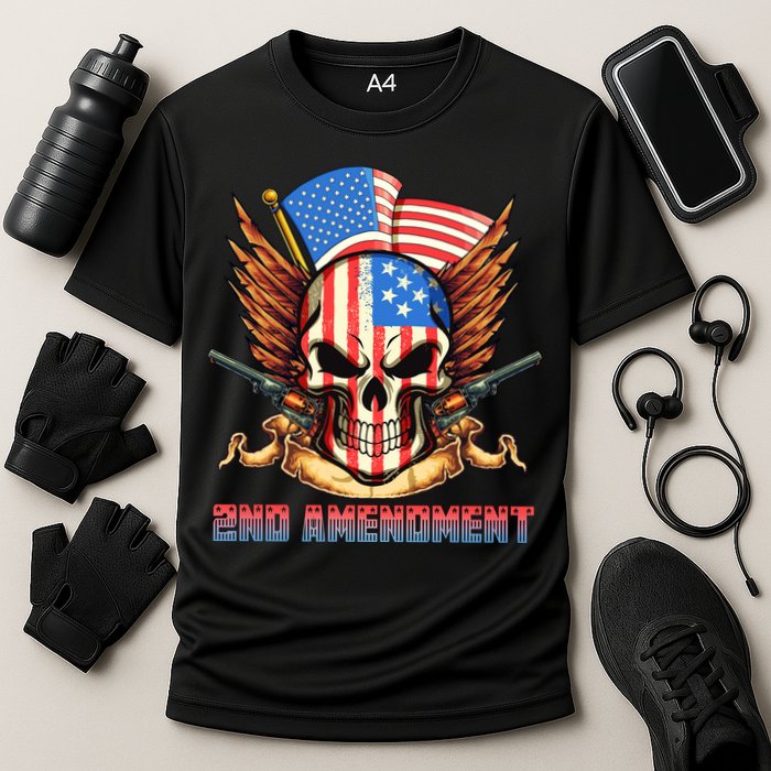 2nd Amendment USA Patriotic Skull Cooling Performance Crew T-Shirt