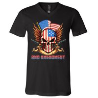 2nd Amendment USA Patriotic Skull V-Neck T-Shirt