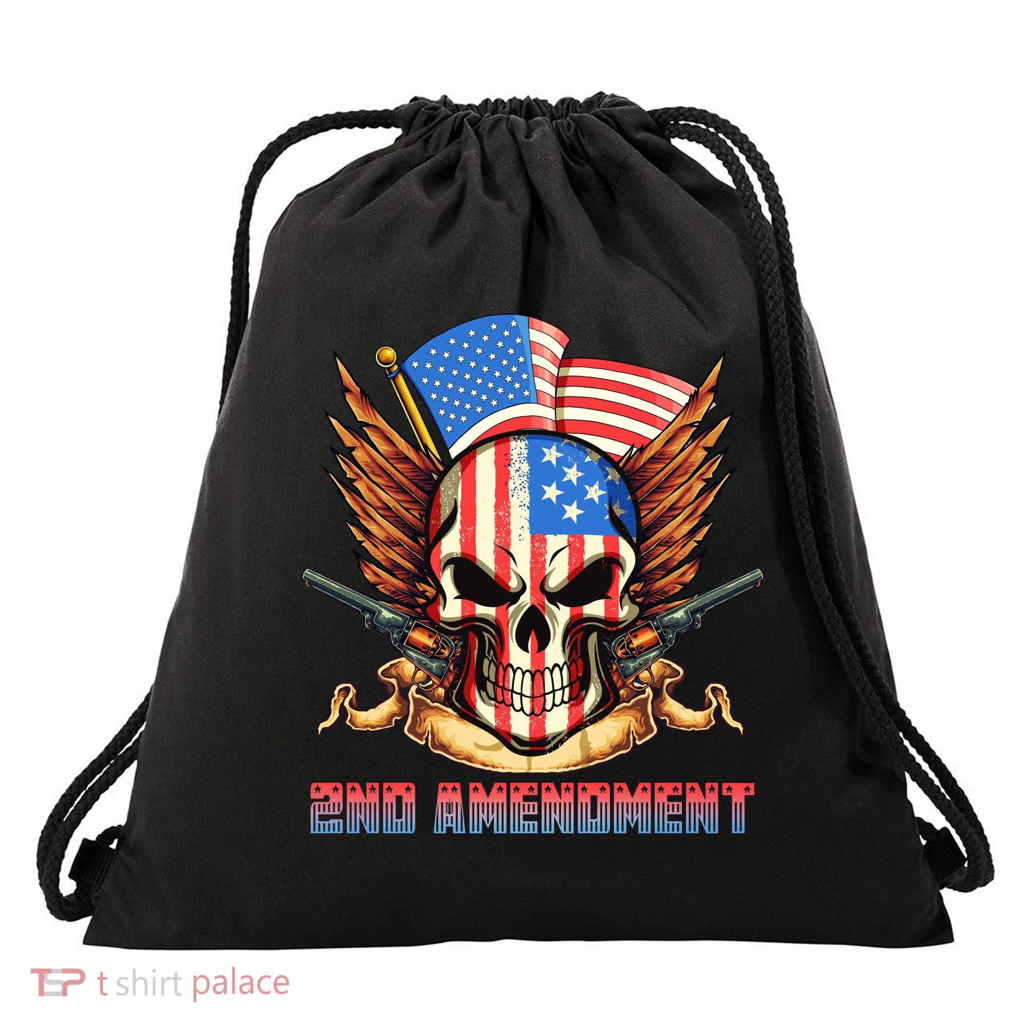 2nd Amendment USA Patriotic Skull Drawstring Bag