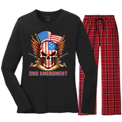 2nd Amendment USA Patriotic Skull Women's Long Sleeve Flannel Pajama Set 