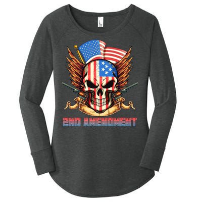 2nd Amendment USA Patriotic Skull Women's Perfect Tri Tunic Long Sleeve Shirt