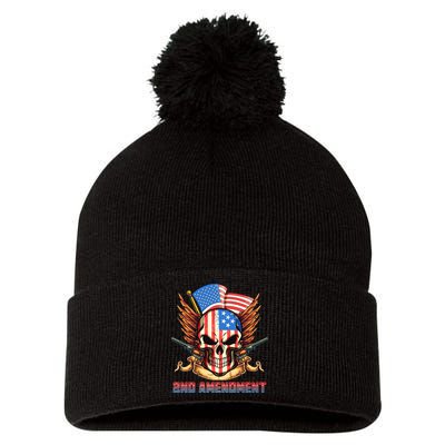 2nd Amendment USA Patriotic Skull Pom Pom 12in Knit Beanie
