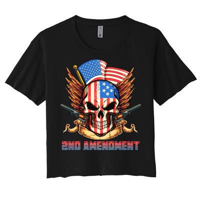 2nd Amendment USA Patriotic Skull Women's Crop Top Tee