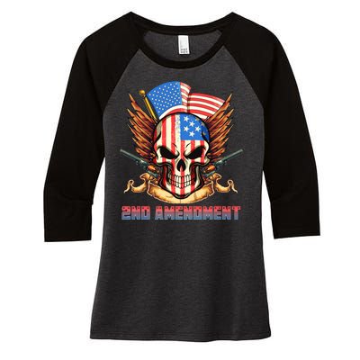 2nd Amendment USA Patriotic Skull Women's Tri-Blend 3/4-Sleeve Raglan Shirt