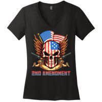 2nd Amendment USA Patriotic Skull Women's V-Neck T-Shirt