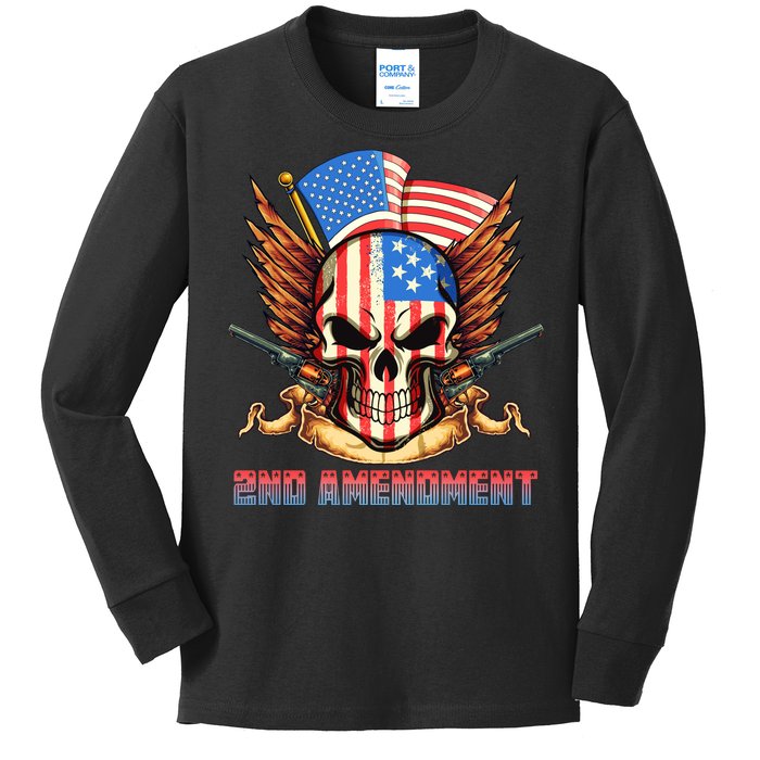 2nd Amendment USA Patriotic Skull Kids Long Sleeve Shirt