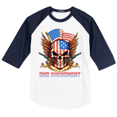 2nd Amendment USA Patriotic Skull Baseball Sleeve Shirt