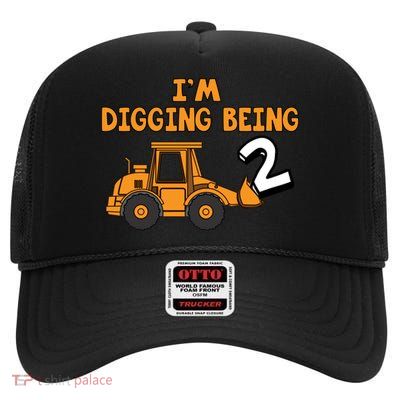 2nd Birthday I'm Digging Being Two High Crown Mesh Back Trucker Hat