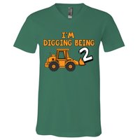 2nd Birthday I'm Digging Being Two V-Neck T-Shirt