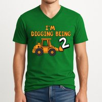 2nd Birthday I'm Digging Being Two V-Neck T-Shirt