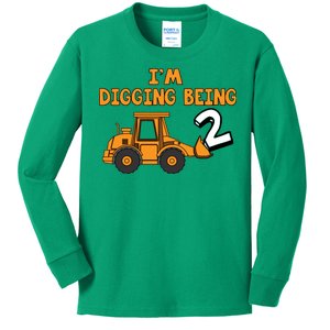 2nd Birthday I'm Digging Being Two Kids Long Sleeve Shirt