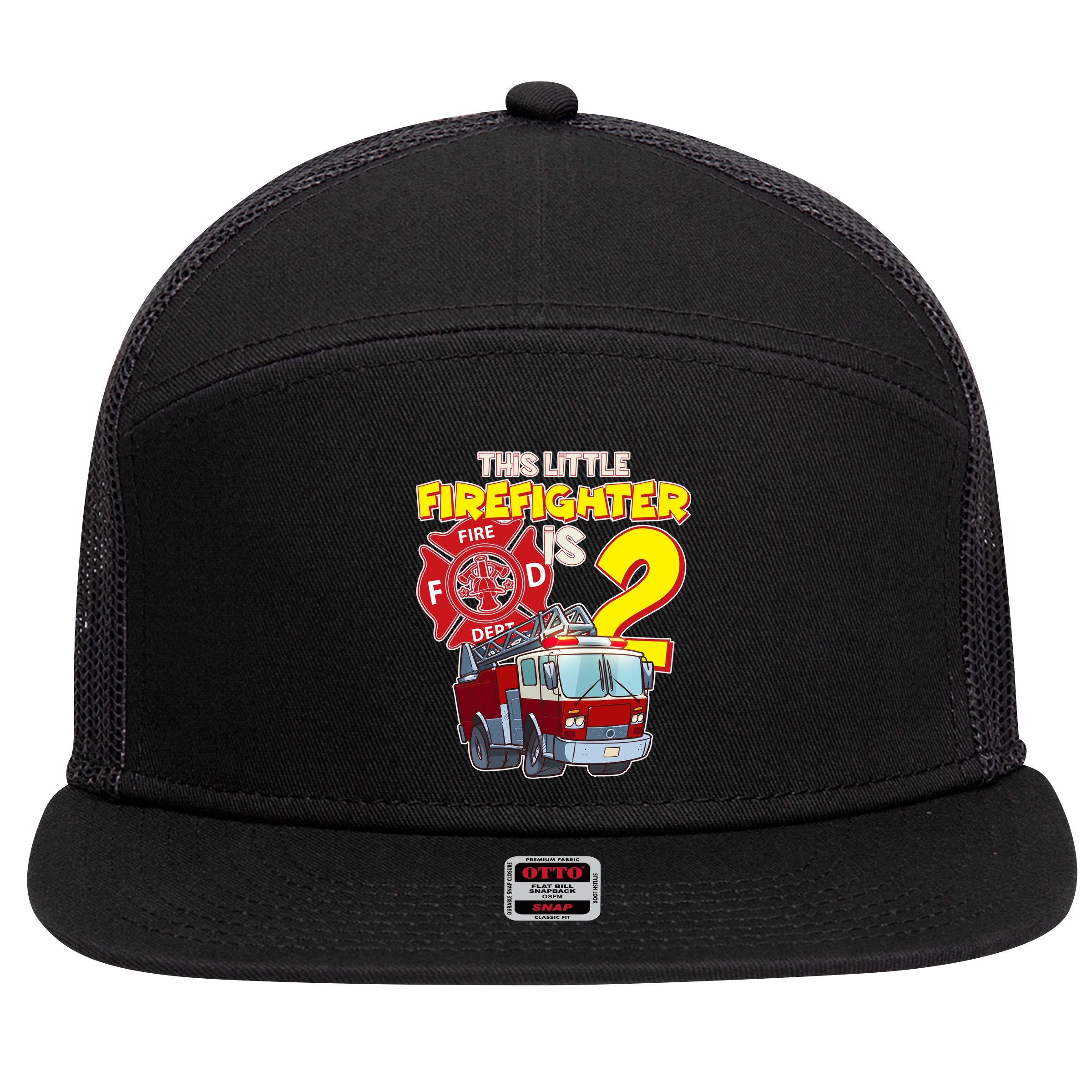 2nd Birthday This Little Firefighter Is Two 7 Panel Mesh Trucker Snapback Hat