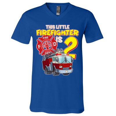 2nd Birthday This Little Firefighter Is Two V-Neck T-Shirt