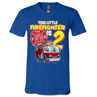 2nd Birthday This Little Firefighter Is Two V-Neck T-Shirt