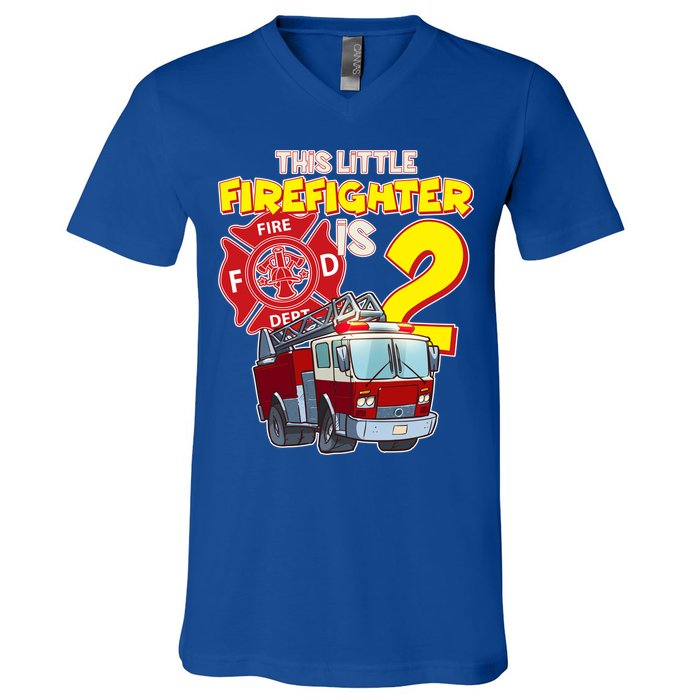 2nd Birthday This Little Firefighter Is Two V-Neck T-Shirt