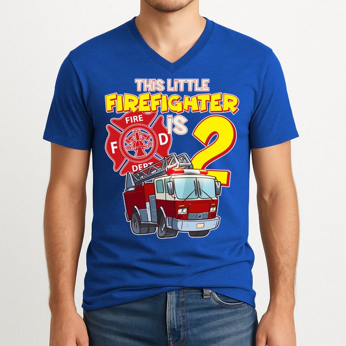 2nd Birthday This Little Firefighter Is Two V-Neck T-Shirt