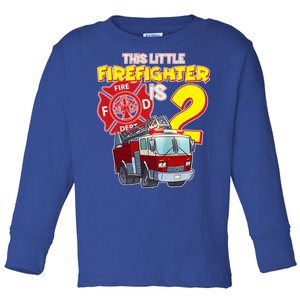 2nd Birthday This Little Firefighter Is Two Toddler Long Sleeve Shirt