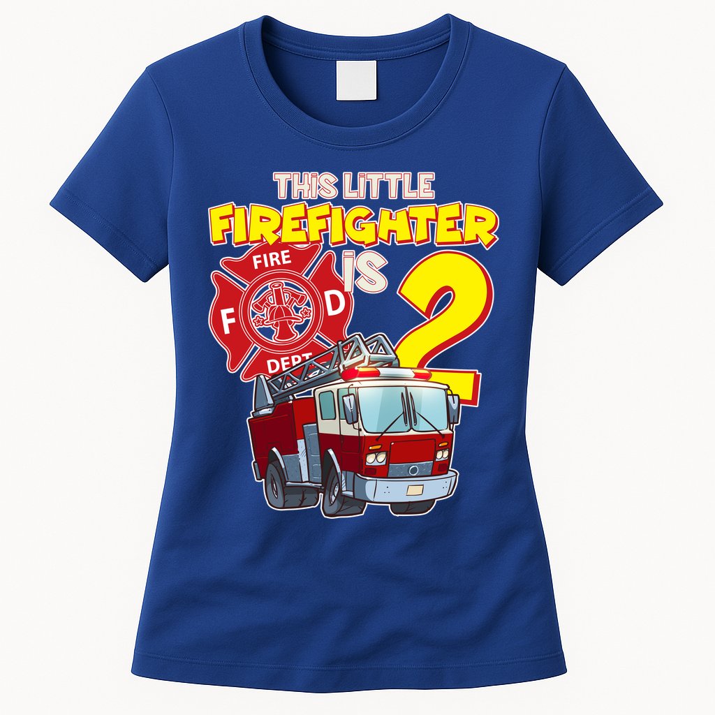 2nd Birthday This Little Firefighter Is Two Womens T-Shirt