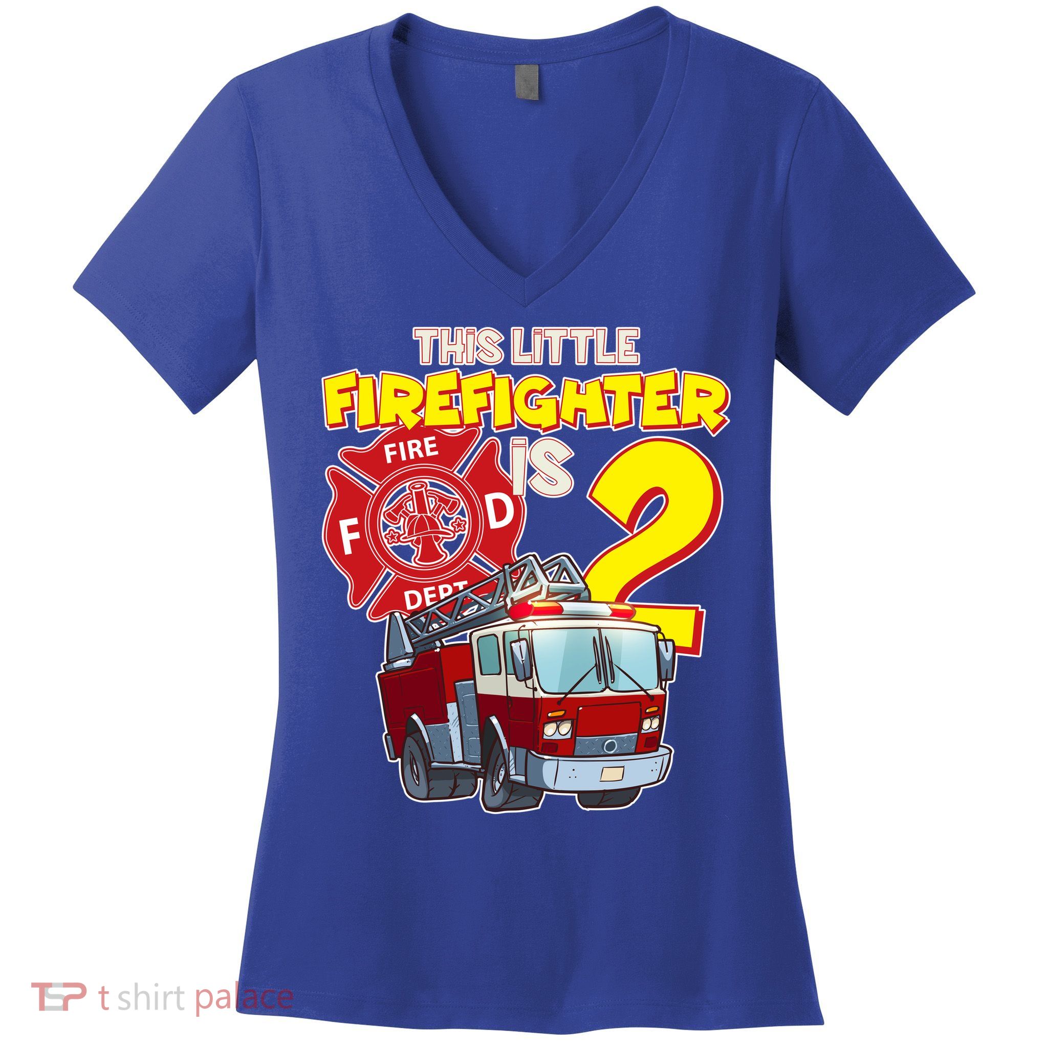 2nd Birthday This Little Firefighter Is Two Women's V-Neck T-Shirt