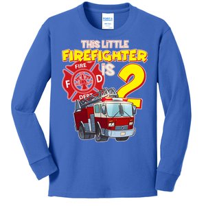 2nd Birthday This Little Firefighter Is Two Kids Long Sleeve Shirt