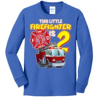 2nd Birthday This Little Firefighter Is Two Kids Long Sleeve Shirt