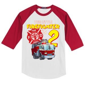 2nd Birthday This Little Firefighter Is Two Kids Colorblock Raglan Jersey