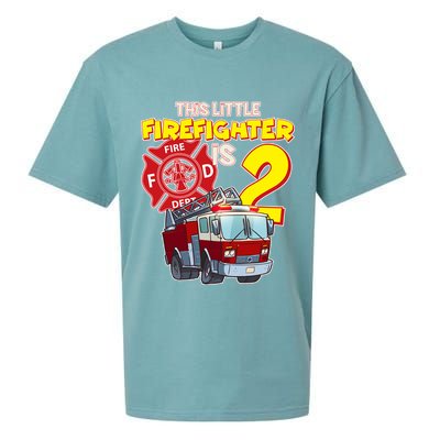 2nd Birthday This Little Firefighter Is Two Sueded Cloud Jersey T-Shirt
