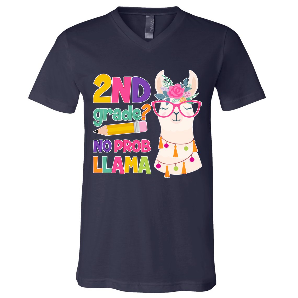 2nd Grade? No Prob Llama V-Neck T-Shirt