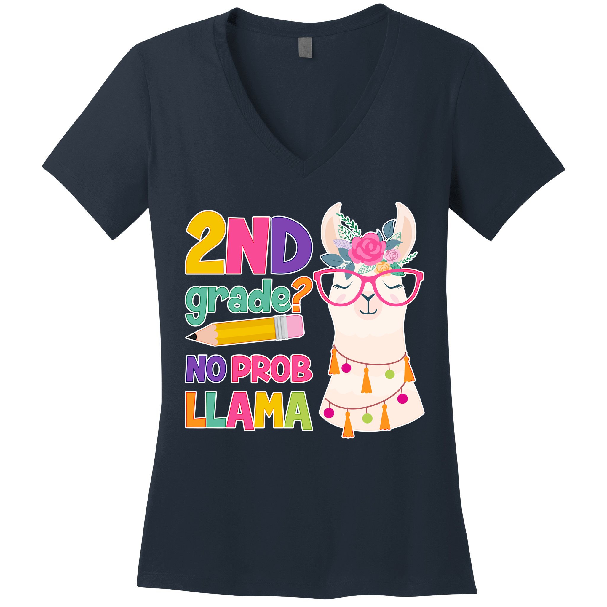 2nd Grade? No Prob Llama Women's V-Neck T-Shirt
