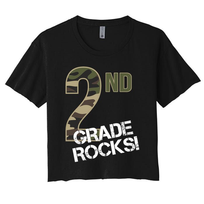 2nd Grade Rocks Camo Women's Crop Top Tee