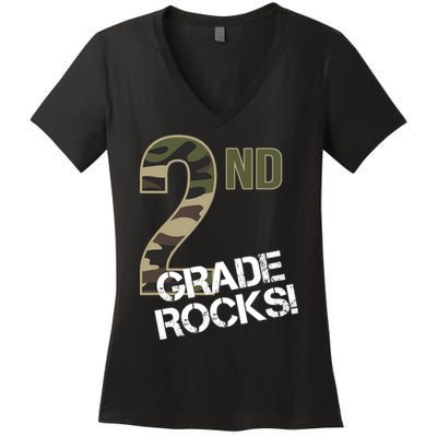 2nd Grade Rocks Camo Women's V-Neck T-Shirt