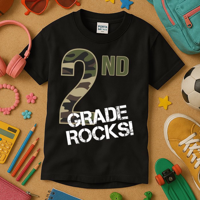 2nd Grade Rocks Camo Kids T-Shirt