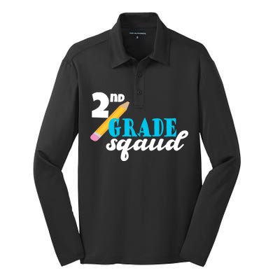 2nd Grade Squad School Pencil Silk Touch Performance Long Sleeve Polo