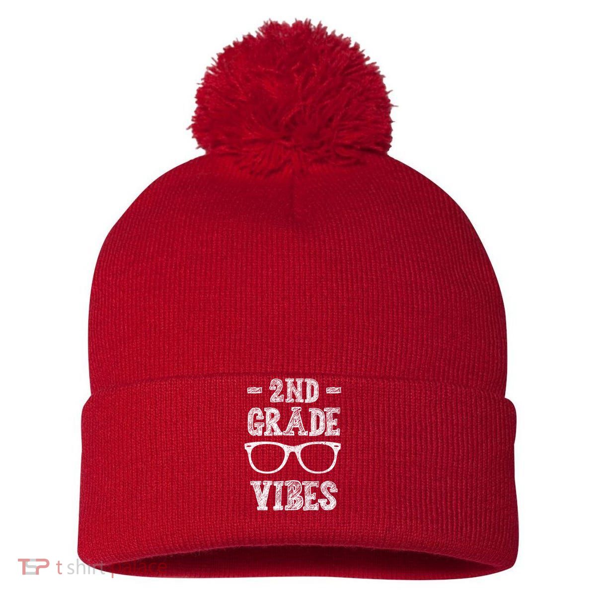 2nd Grade Vibes Pom Pom 12in Knit Beanie