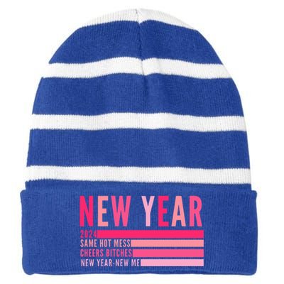 2024 New Year Same Hot Mess Cheers Bitches Gift Striped Beanie with Solid Band