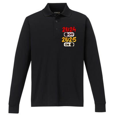 2024 Off 2025 On Happy New Year 2025 Nye New Years Eve Party Funny Gift Performance Long Sleeve Polo