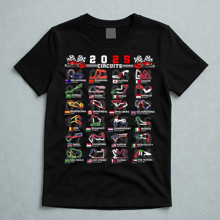 2025 Open Wheel Formula Racing World Circuits Race Tracks T-Shirt
