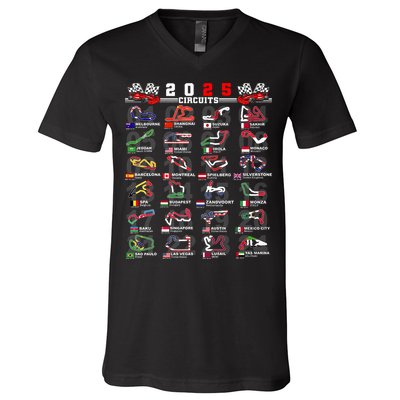 2025 Open Wheel Formula Racing World Circuits Race Tracks V-Neck T-Shirt