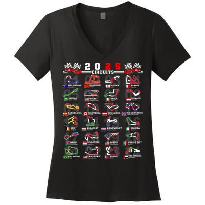 2025 Open Wheel Formula Racing World Circuits Race Tracks Women's V-Neck T-Shirt