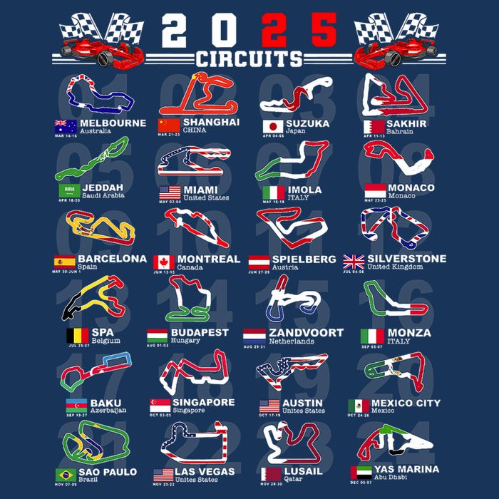 2025 Open Wheel Formula Racing World Circuits Race Tracks Infant Baby Jersey Bodysuit