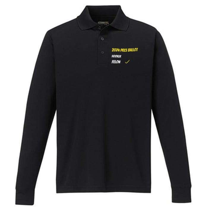 2024 Pres Ballot Hooker Felon Performance Long Sleeve Polo