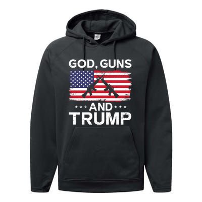 2024 President Donald Trump God Guns And Trump Long Sleeve Performance Fleece Hoodie